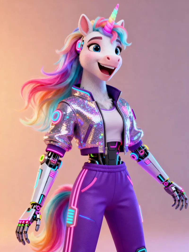 Futuristic Cyborg Unicorn Fashion Model
