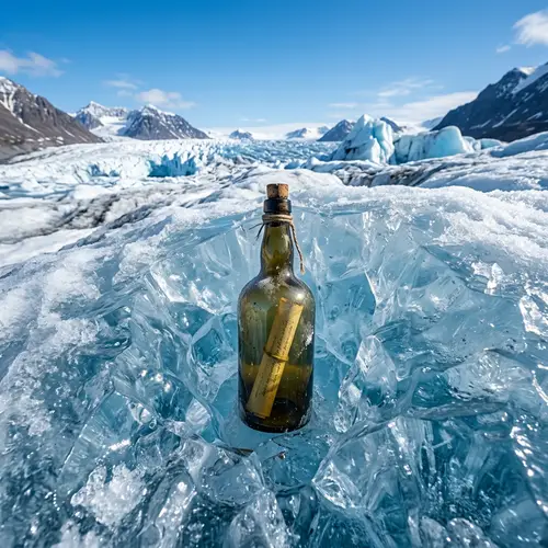 Frozen Glacier View with Antique Bottle: Untold Narratives