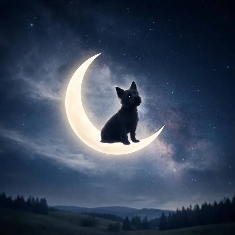 Serene Moonlit Scene with a Dog in the Moon