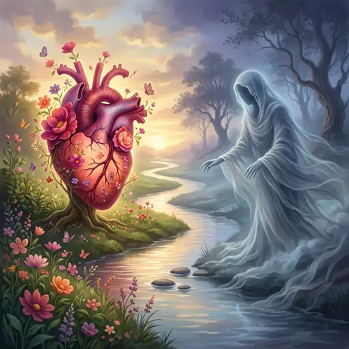 Heart Meets Death: Poetic Scene Symbolizing Life's Transition