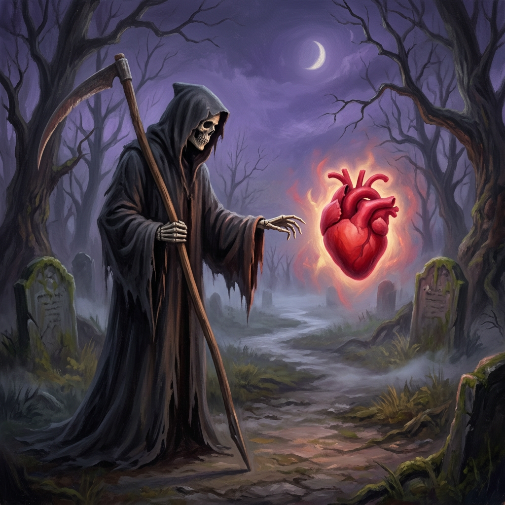 【一点物イラストアート】You already lost HEART【現代アート Heart Meets Death: Symbolic Encounter of Life & Death - Visual