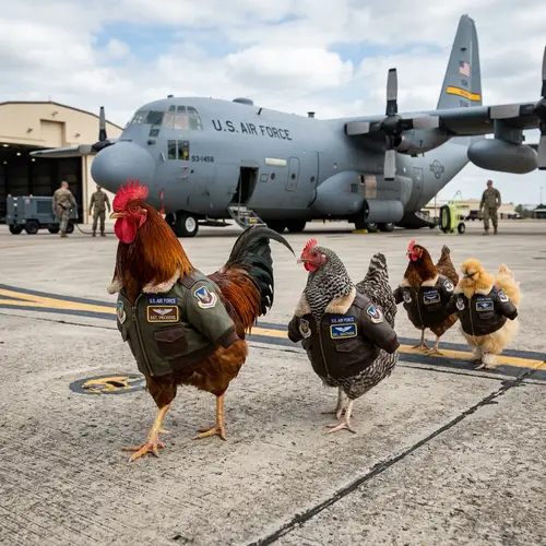 Chickens in Air Force Jackets