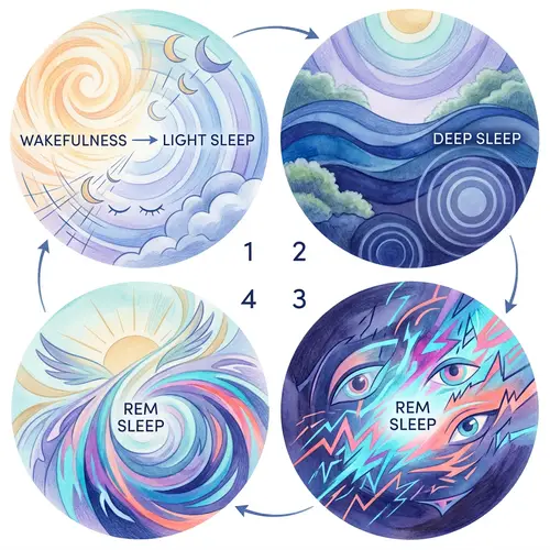 Sleep Cycle Illustrations: Light, Deep & REM Sleep Stages