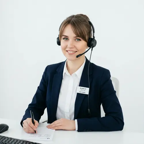 Professional Russian Operator with Headphones and Microphone