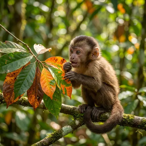 Amazed Baby Monkey & Colorful Leaves