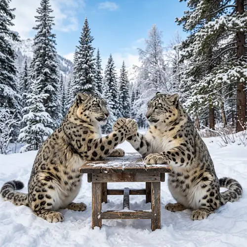 Snow Leopards Engaged in Arm Wrestling | Playful Strength Display