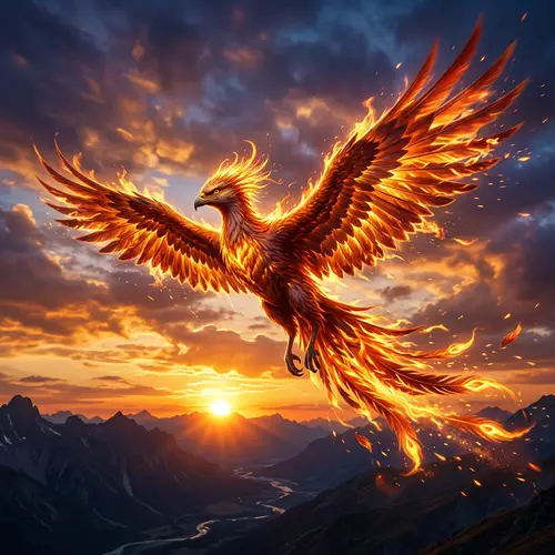 Majestic Phoenix Bird Flying in the Sky