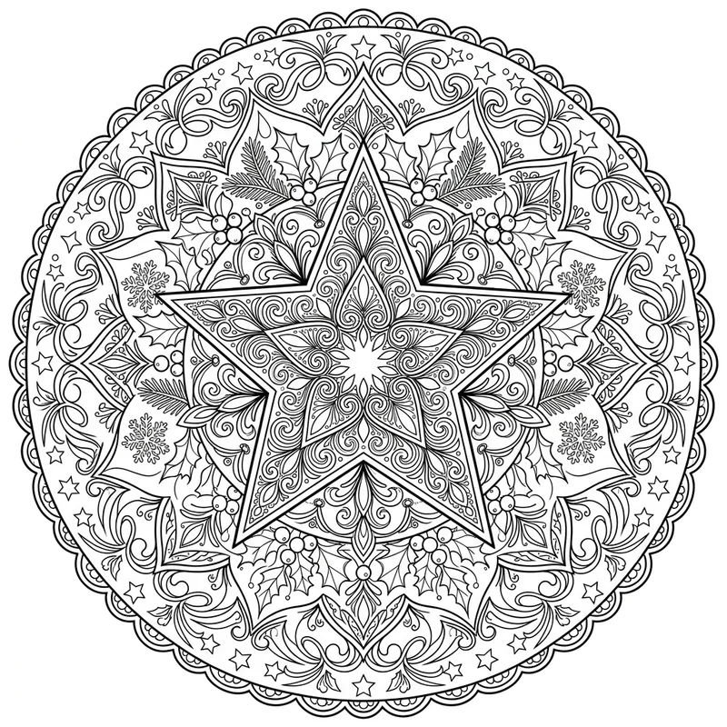 Black and White Christmas Star Coloring Art
