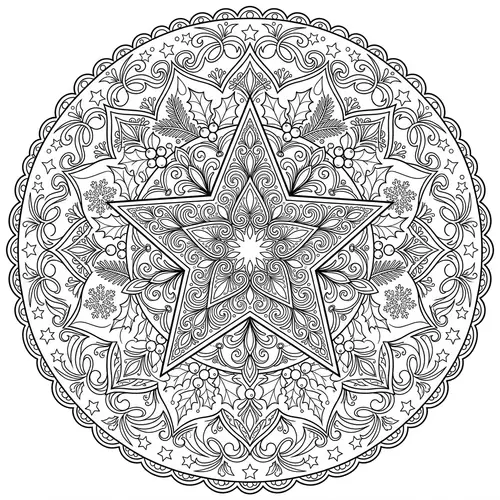 Black and White Christmas Star Coloring Art
