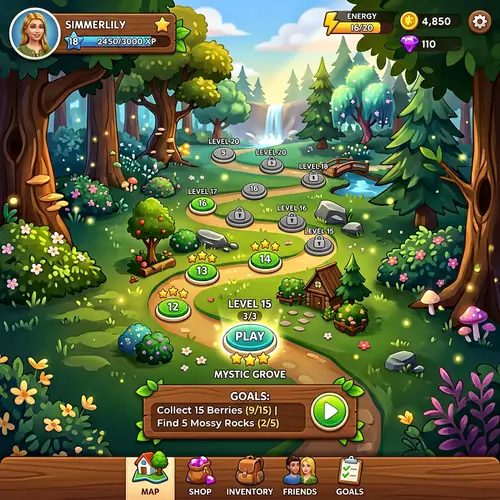 3D Sims Style Mobile Game Forest Interface