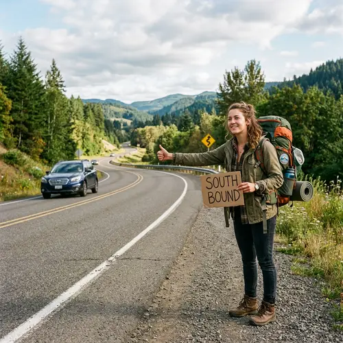 Woman Hitchhiking on the Road | Illustration