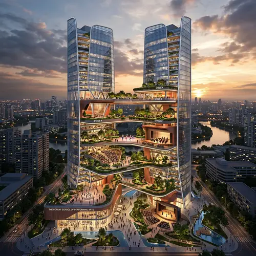 Terraced Oasis School of Performing Arts | Twin Tower Design