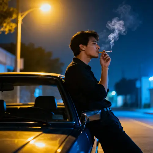 Lean on Car at Night: Cigarette & Street Light Vibes