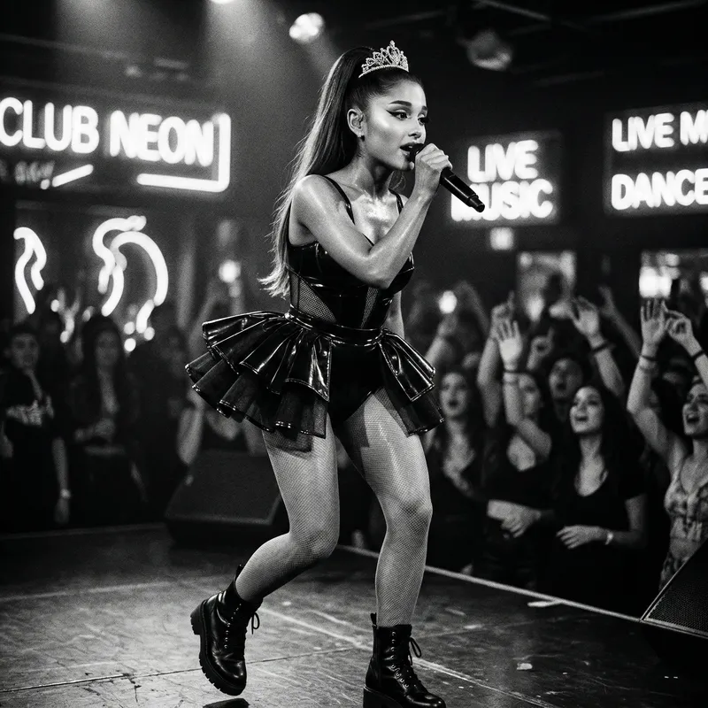 Ariana Grande in Neon Nightclub: PVC Ballerina Style
