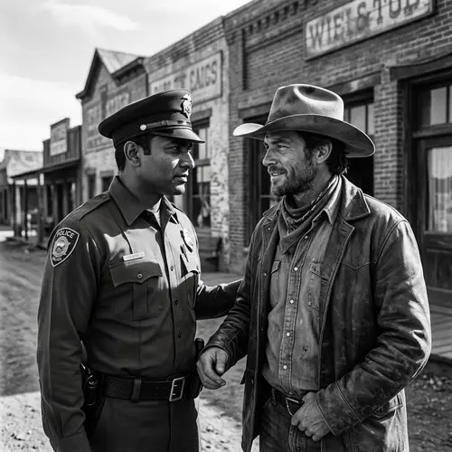 Timeless Contrast: Police Officer & Cowboy in Black and White