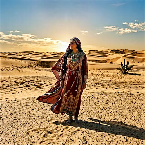 Middle-Eastern Woman in Traditional Egyptian Attire Desert Scene