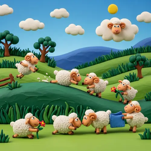 Clay Animation of 7 Playful Little Sheep
