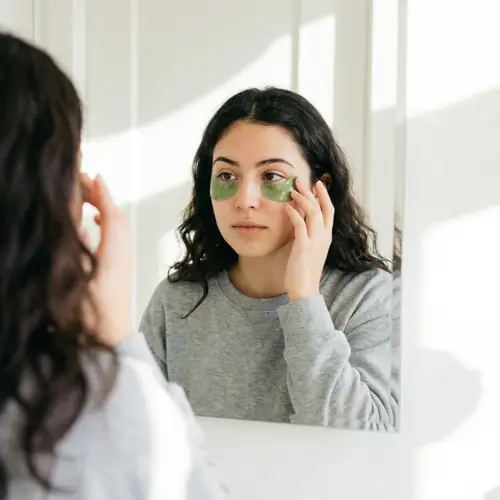 Young Woman with Green Patches Under Her Eyes