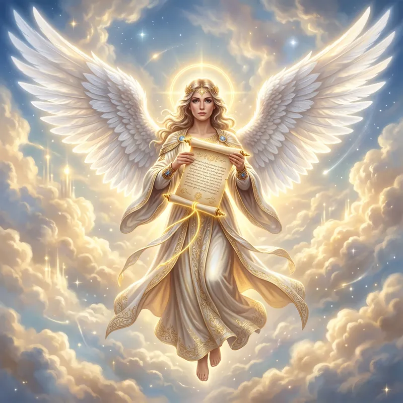 Angel Gibrael: Glowing Celestial Figure with Infinite Wisdom