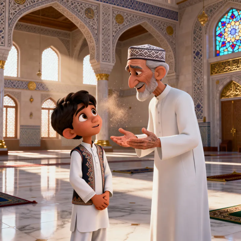 Heartfelt Pixar-Style Cartoon of a Boy and Grandfather