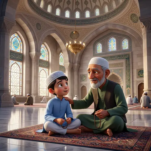 Heartfelt Pixar-Style Cartoon of a Boy and Grandfather