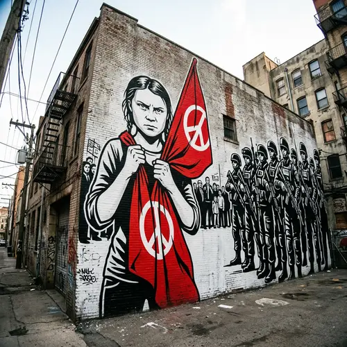 Street Art Mural of Peace and Defiance
