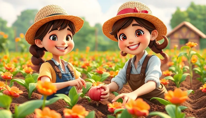 Cheerful Female Farmer in Vibrant 3D Cartoon Style