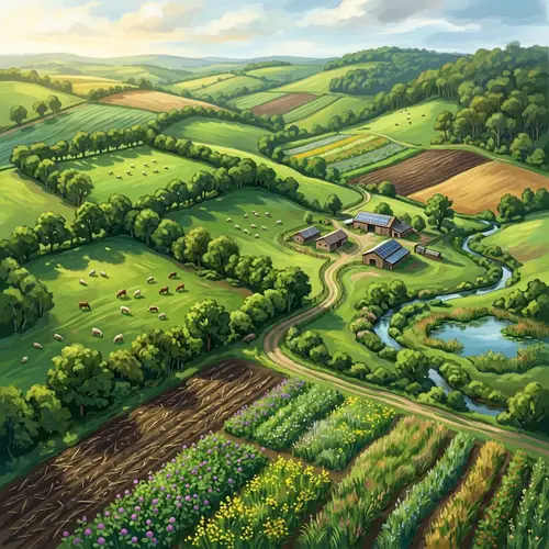 Vibrant Lush Farmland: Carbon Farming Illustration