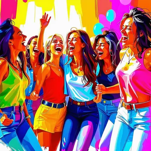 Vibrant Friends Laughing and Dancing | Dynamic Party Digital Painting