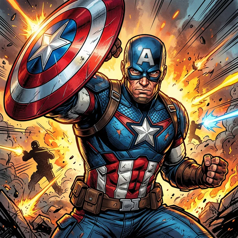 Captain America Portrait in Comic Book Style - Digital Painting