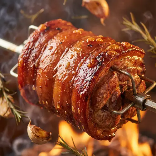 Mouthwatering Pork Roast on Spit - Food Photography Magazine Style
