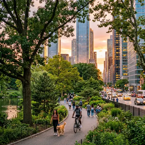 Tranquil Park in a Vibrant City: Harmonious Nature-Urban Fusion