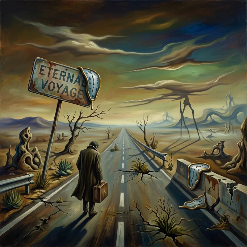Eternal Voyage: Surreal Stroll Down Abandoned Highway