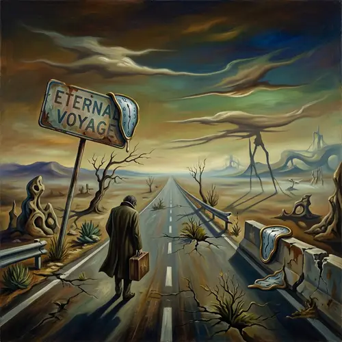 Eternal Voyage: Surreal Stroll Down Abandoned Highway