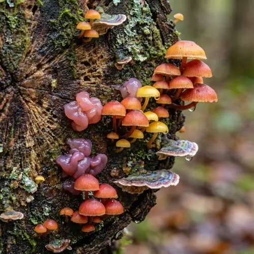 Vibrant Fungal Growth on Rotting Tree Bark | Macro Photography