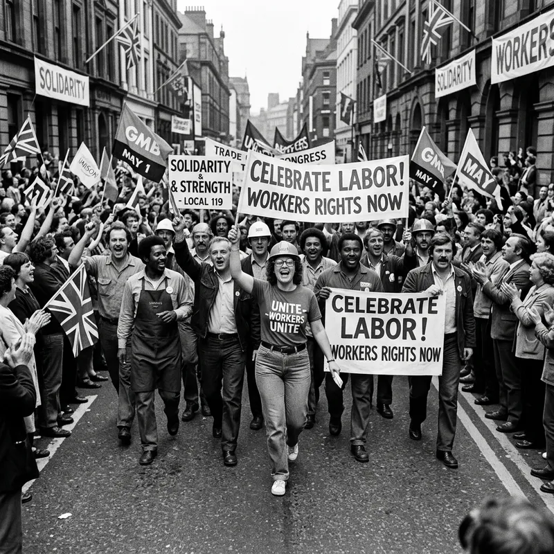 Energetic Parade of Workers in City Streets | Documentary Photography Energetic Parade of Workers in City Streets | Documentary Photography
