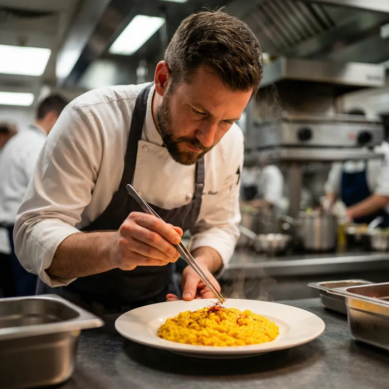 Proficient Chef Crafting Luxury Risotto | Culinary Magazine Style