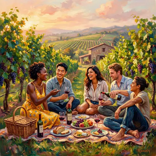 Picnic in Lush Vineyard - Warm & Dreamy Impressionist Gathering