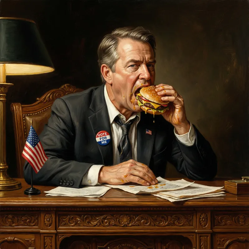 Matteo Salvini: Portrait Painting of Political Leader with Hamburger