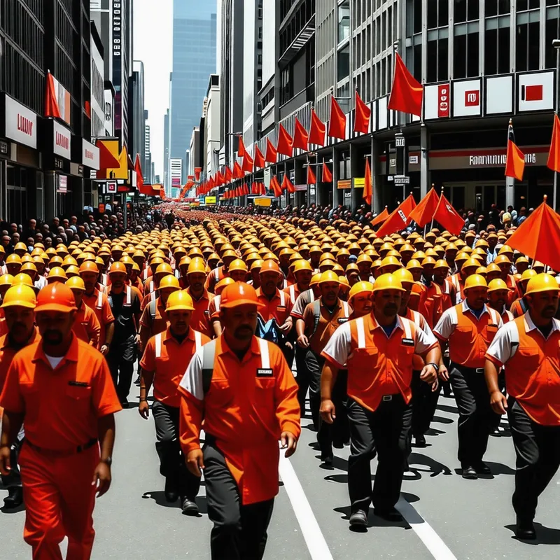 Energetic Parade of Workers in City Streets | Documentary Photography