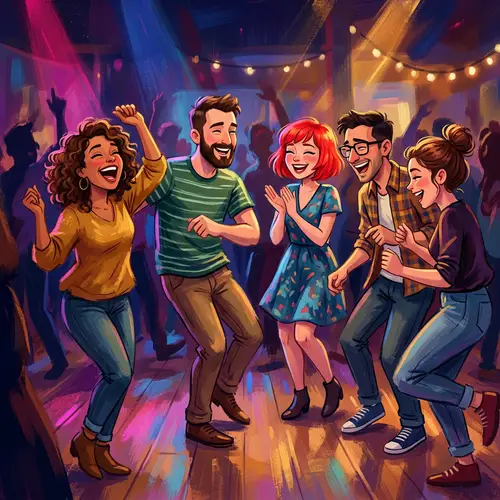 Vibrant Friends Laughing and Dancing | Dynamic Party Digital Painting