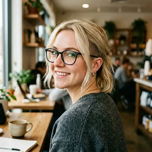 Young Woman with Blonde Hair and Green Eyes