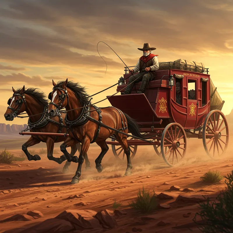 Historic Overland Stagecoach with Horses and Drivers