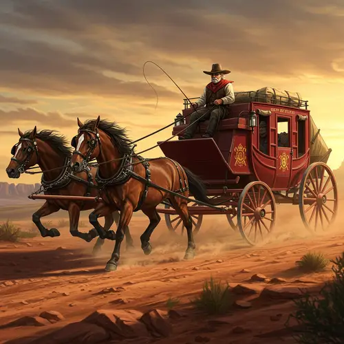 Historic Overland Stagecoach with Horses and Drivers