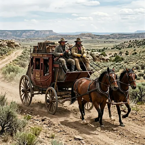 Historic Overland Stagecoach with Horses and Drivers