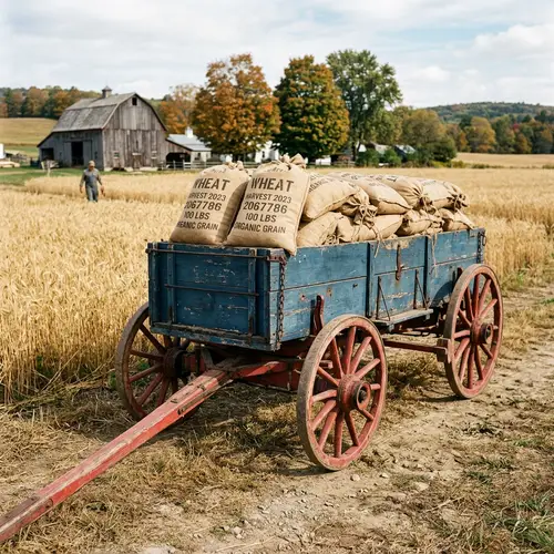 Old Farm Wagon with Wheat Sacks