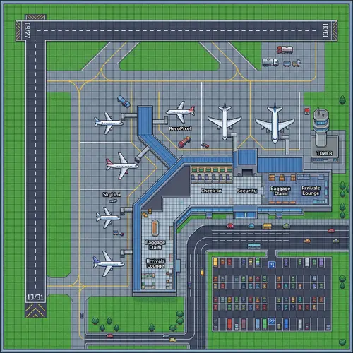 2D Pixel Art Airport Map for Games