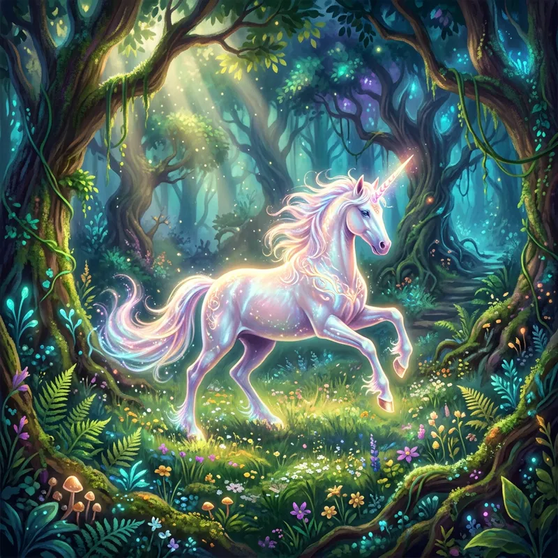 Enchanting Unicorn Forest | Whimsical Digital Artistry