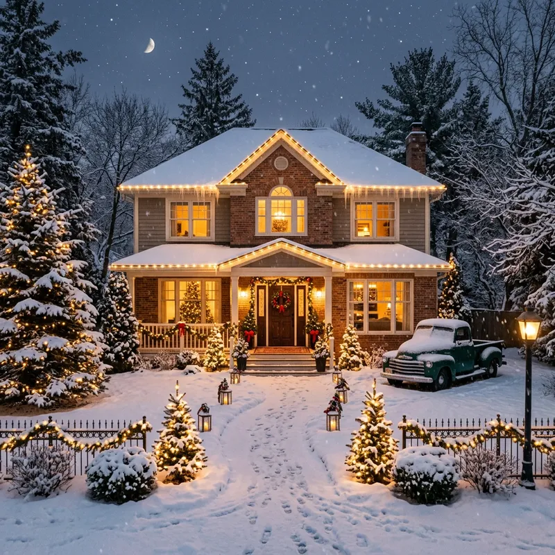 Cozy Christmas Lights on a Snowy Evening