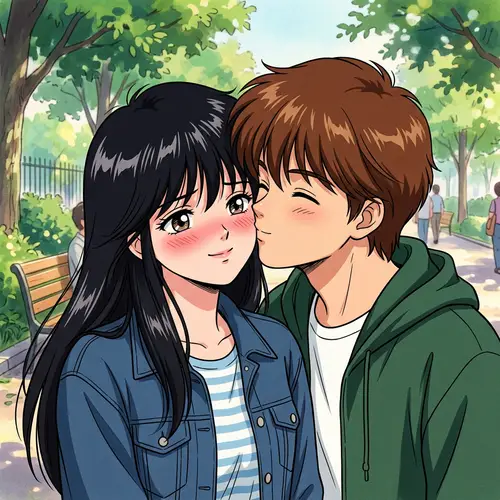 Anime-style Illustration of Young Man and Woman Sharing a Friendly Moment
